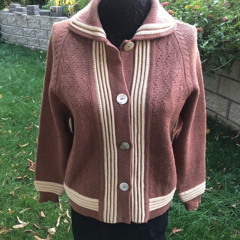 😍 Vintage Wool Cardigan Stripe | Grandmacore Dark Academia Twee | shell button